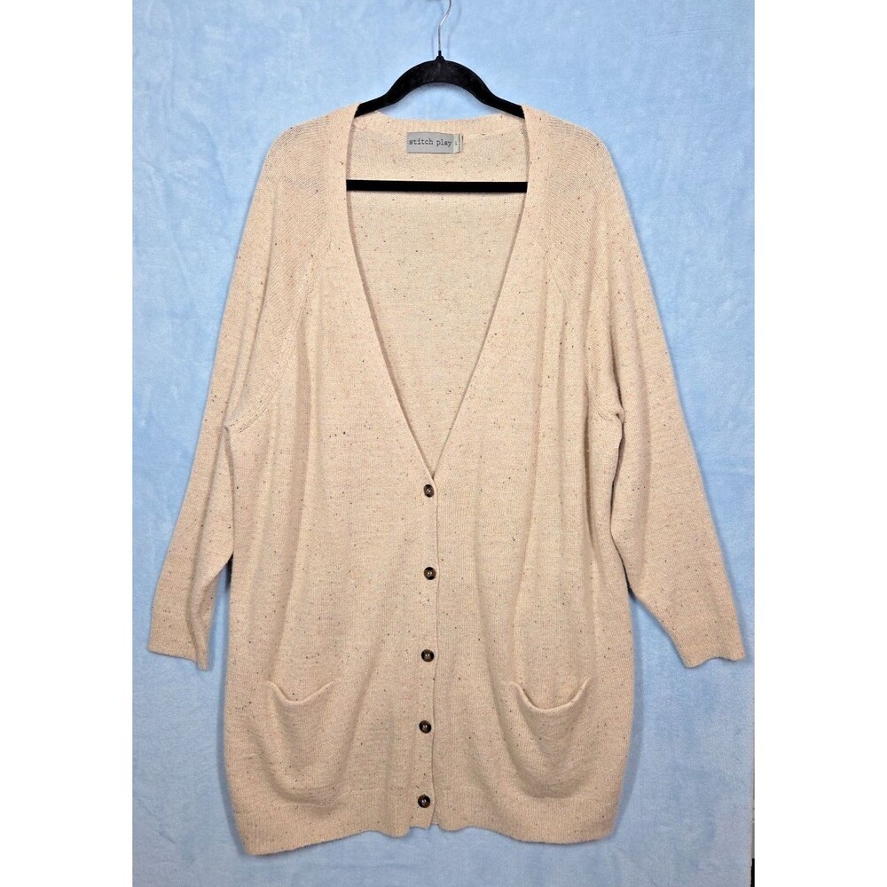 Stitch Play Wool Blend Gold Thread Oversized Slouchy Grandpa Cardigan sz L GUC*
